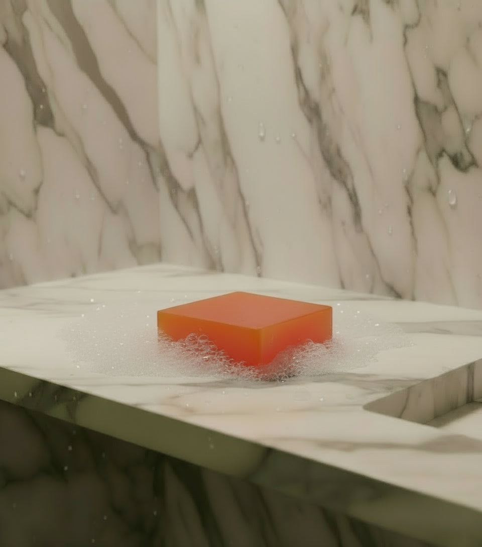 orange soap that smells like summer in a shower